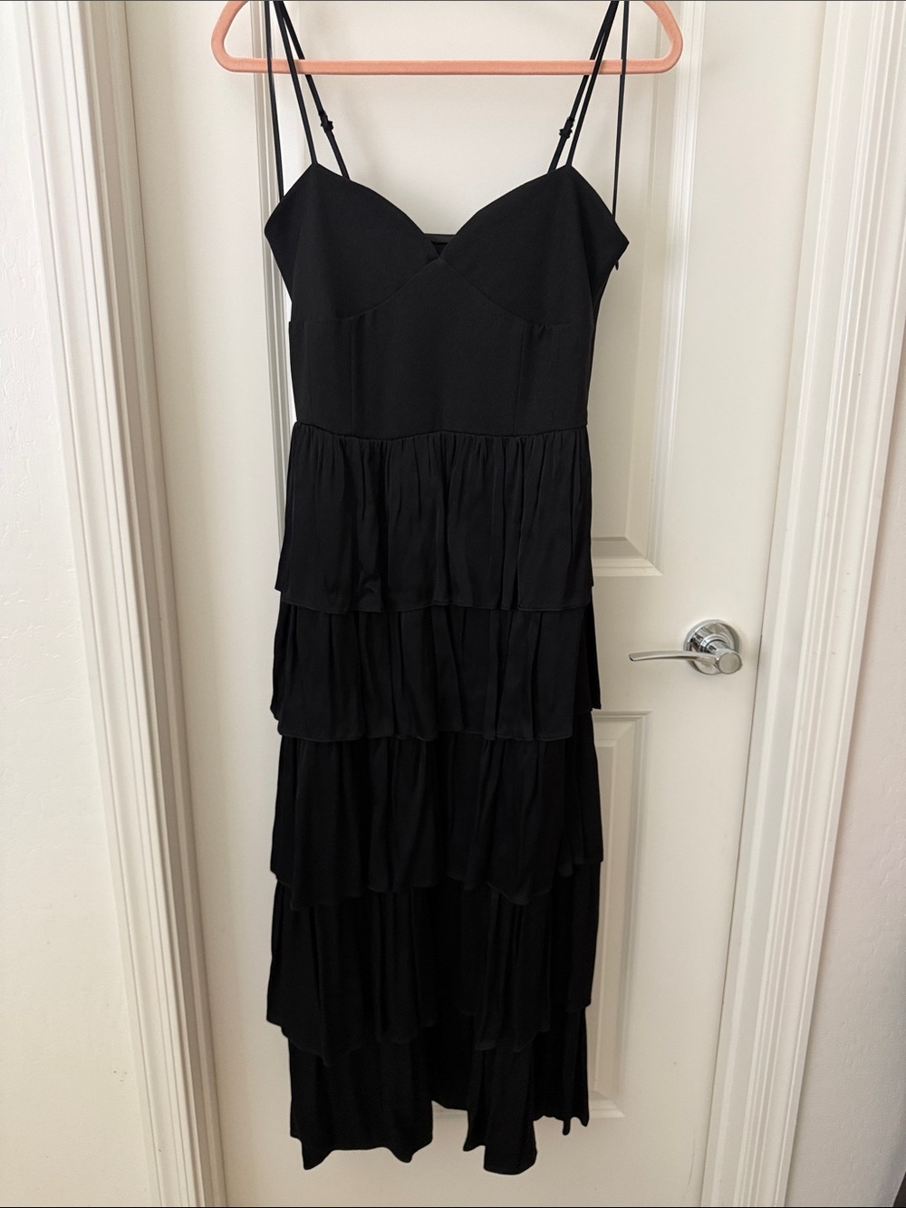 Endless Rose Black Tiered Midi Dress with Double Spaghetti Straps